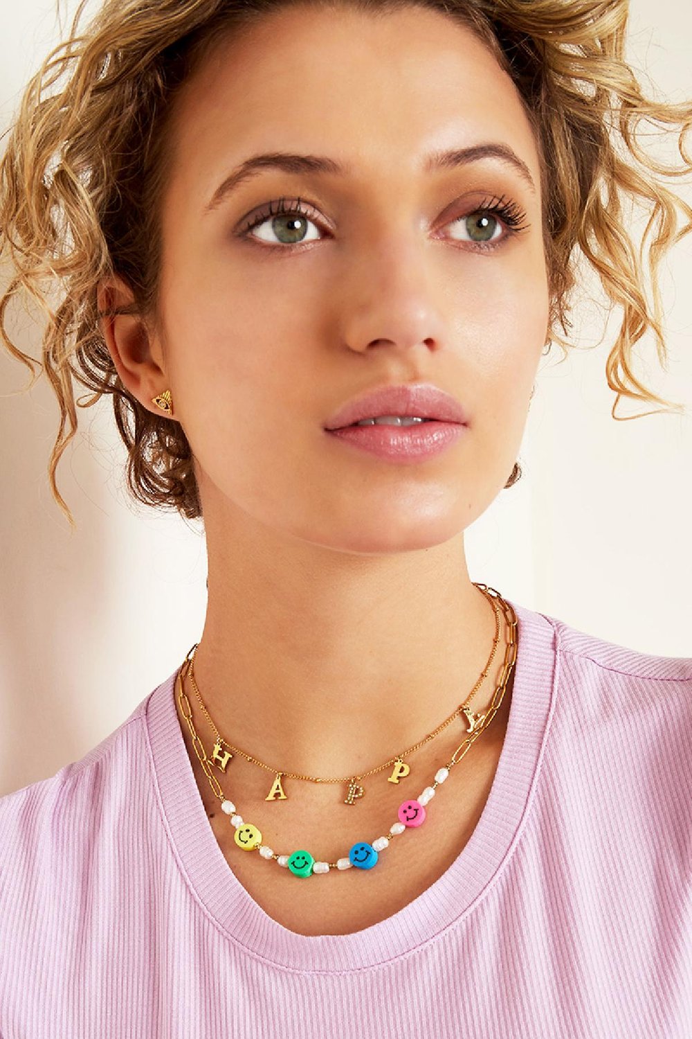 collier en acier inoxydable smilies couleur or h5Image2